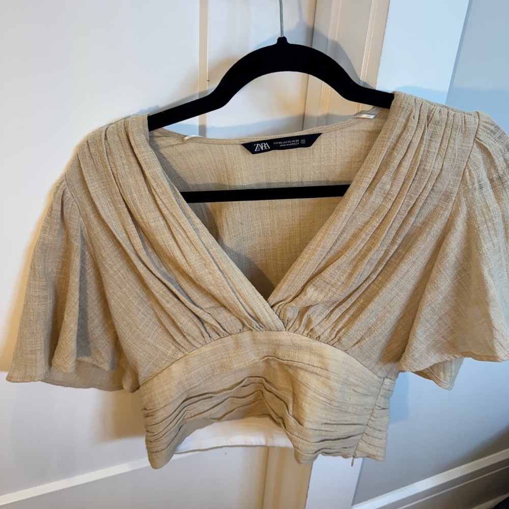 Zara Cream V-Neck Blouse